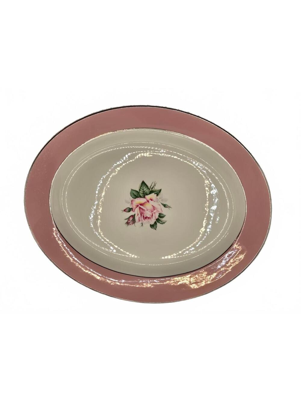 14.75" Platter Vintage Lifetime Homer Laughlin Pink Rose & Platinum